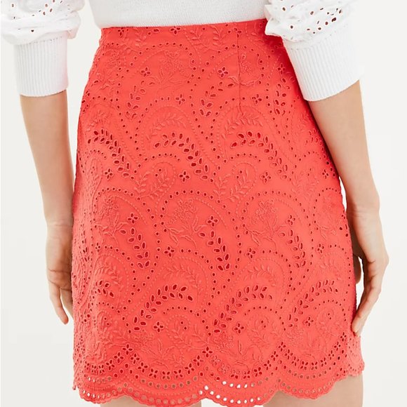 Loft - Embroidered Scalloped Skirt - warm coral - size 10 - Picture 2 of 10